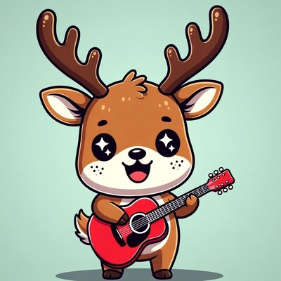 Cartoon deer playing guitar