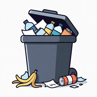 Trash can overflowing with garbage