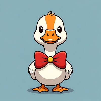 Cute duck with red bow tie