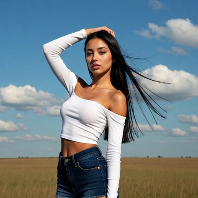 Woman posing in open field