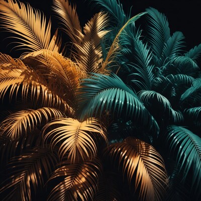 Golden and teal palm leaves