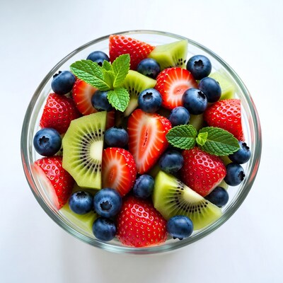 Fresh fruit salad in glass bowl