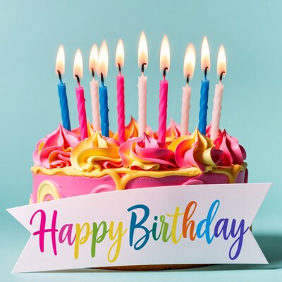 Birthday Cake with Lit Candles