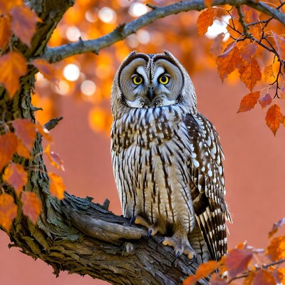Owl perched on tree branch