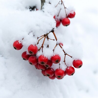 Red berries covered in snow