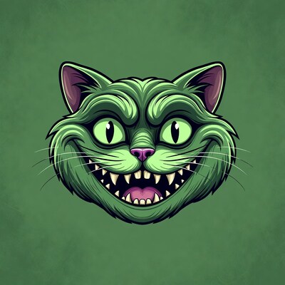 Grinning Green Cheshire Cat Face