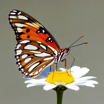 Butterfly on white daisy flower