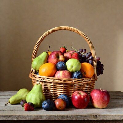 Wicker basket of fresh fruits