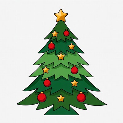 Christmas tree with star and ornaments