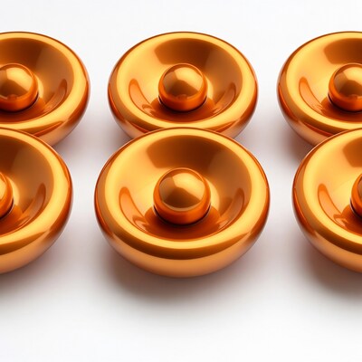 Orange metallic objects on white background