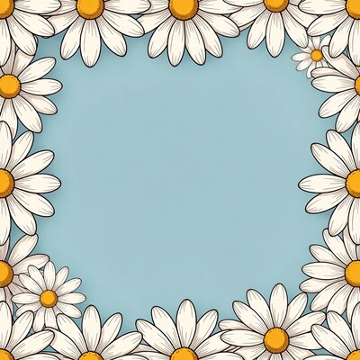 Daisy Flower Frame on Blue Background