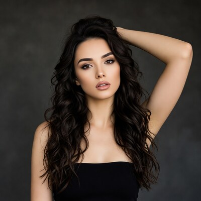 Woman with long dark wavy hair
