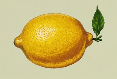 Yellow lemon with green leaf