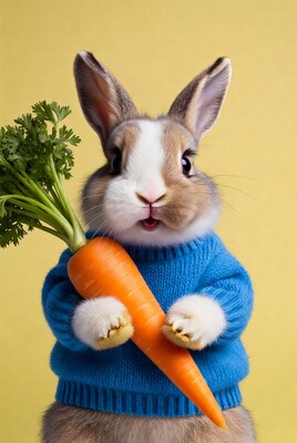 Cute bunny holding carrot