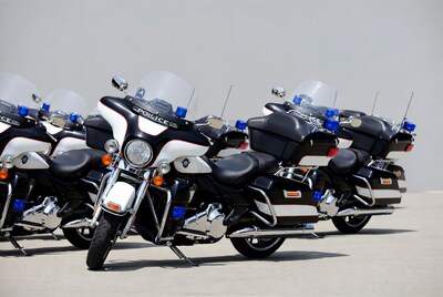 Police motorcycles parked in a row
