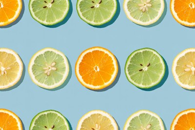 Citrus fruit slices on blue background