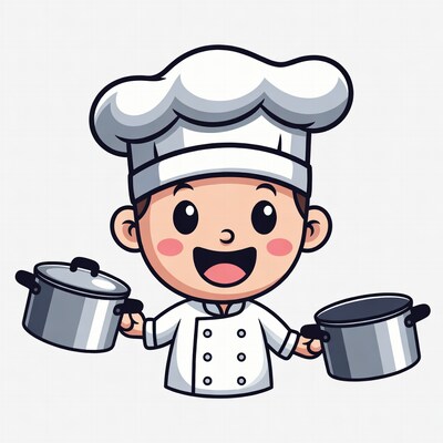 Cartoon Chef Holding Two Pots