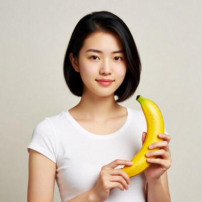 Asian woman holding a banana