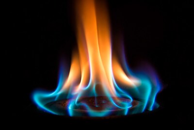 Gas flame burning on stove