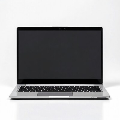 Silver laptop with blank screen