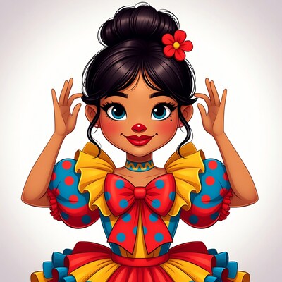 Cartoon girl with polka dot dress