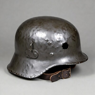 German helmet with bullet hole