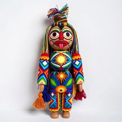 Colorful wooden doll with rainbow hair