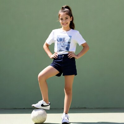 Girl balancing soccer ball on foot