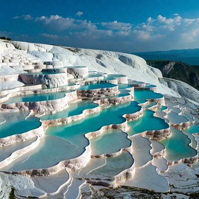 White terraces with turquoise pools