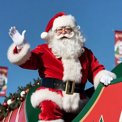 Santa Claus waving from sleigh