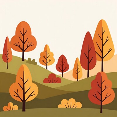 Autumn trees on rolling hills