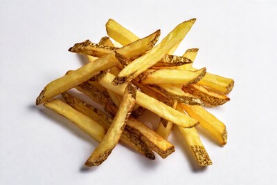 Golden French Fries on White Background