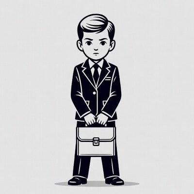 Boy in suit holding briefcase