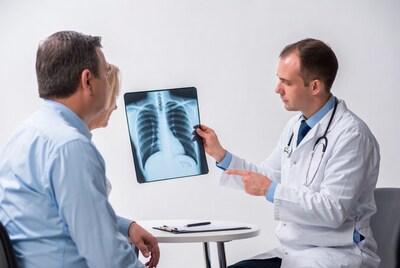 Doctor showing xray to patients