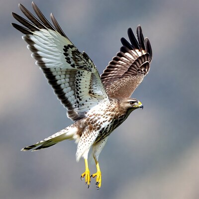 Hawk soaring with wings spread