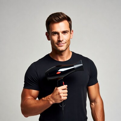 Man holding hair dryer