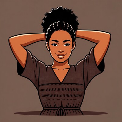 African American woman with hands behind head