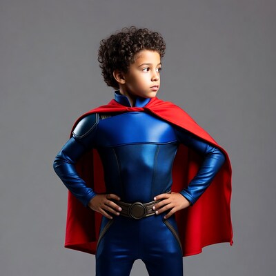 Young boy in superhero costume