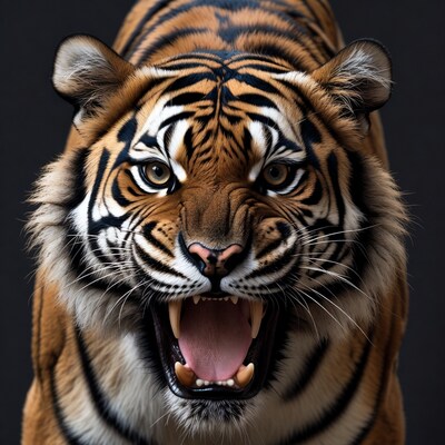 Tiger roaring close up