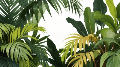 Tropical leaves on white background