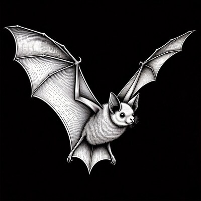 Flying bat with spread wings