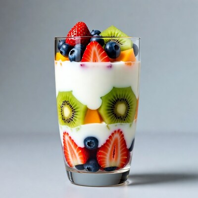 Fruit and yogurt parfait in glass