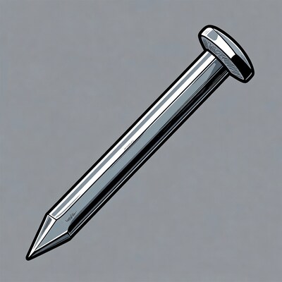 Shiny metal nail on gray background