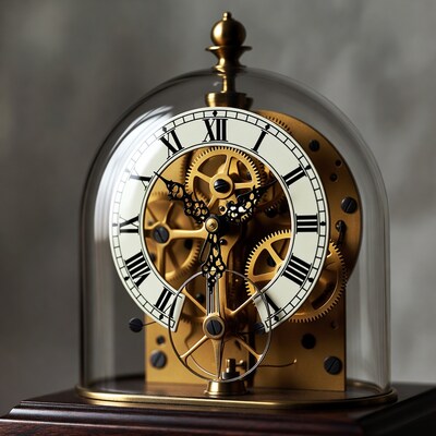 Antique clock under glass dome