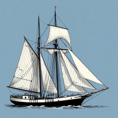 Sailing ship with white sails
