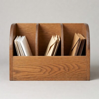 Wooden desk organizer with envelopes