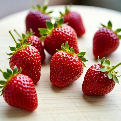 Fresh strawberries on wooden board