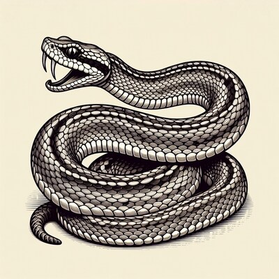 Coiled snake with open mouth