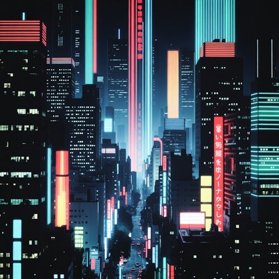 Neon Cyberpunk City Nightscape