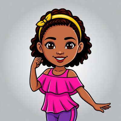 Cartoon girl with curly hair